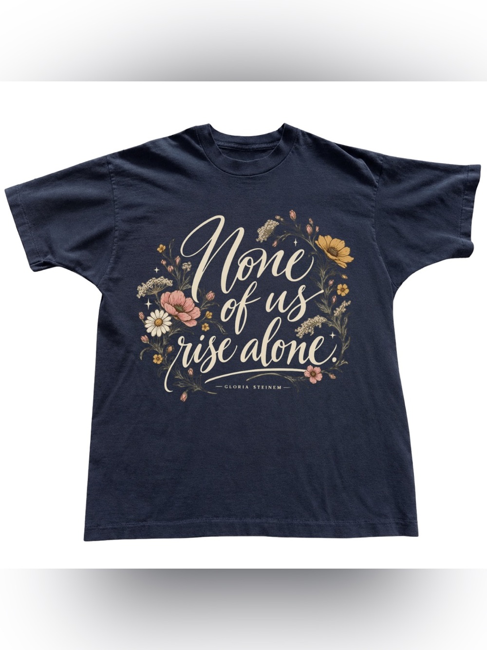 Feminist Gloria Steinem Tribute Floral Graphic Tee - Black Vintage Retro